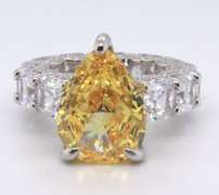 Pear Shaped Yellow Cubic Zirconia Ring