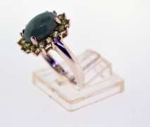 Sterling Silver Jade And Peridot Halo Ring