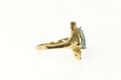 14K Yellow Gold Pear Blue Topaz Diamond Bypass Statement Ring