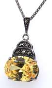 Sterling Silver Yellow Cubic Zirconia Pendant on Chain Necklace