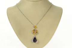 18K White Gold 19.11 Ctw Amethyst Drop Sapphire Diamond Necklace