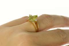 14K Yellow Gold Pear Peridot Diamond Accent Statement Ring