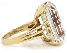 Beautiful White Gold Emerald Cut Natural White Quartz Ring