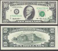 $10 1993 FRN partial offset back to front- Ch. Crisp Uncirculated.