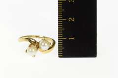 10K Yellow Gold Retro Pearl Bypass Classic Statement Ring