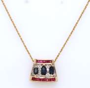 Charming Yellow Gold Blue Sapphires and Rubies Necklace