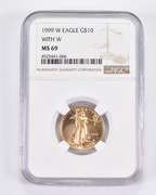 MS69 1999-W $10 American Gold Eagle - With W - Graded NGC