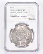 Mint Error AU58 1927 Peace Silver Dollar - OBV Struck Thru NGC