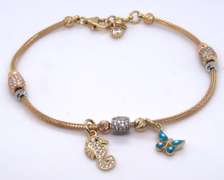 Dreamy Yellow Gold CZ Station Bracelet w Charms