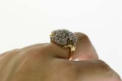 14K Yellow Gold 1.56 Ctw Diamond Cluster Round Retro Cocktail Ring