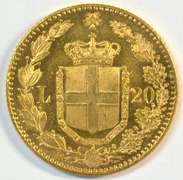 Gem Prooflike BU 1882 Italy 20 Lire Gold Piece. Gorgeous