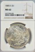 Key date Choice BU 1885-S Morgan Silver Dollar. NGC MS62