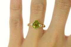 14K Yellow Gold Pear Peridot Diamond Accent Statement Ring