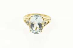 10K Yellow Gold Oval Blue Topaz Diamond Accent Cocktail Ring
