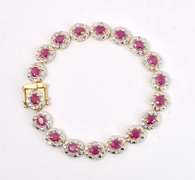 Elegant 7.99CTW Ruby and 1.42CTW Diamond Braceled in Gold Plated Sterling Silver