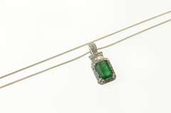 14K White Gold Effy 1.10 Ctw Natural Emerald Diamond Halo Necklace