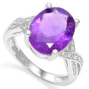 4 1/2 CT AMETHYST & 1/5 CT CREATED WHITE SAPPHIRE 925 STERLING SILVER RING