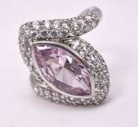 Beautiful Pink Sapphire Set in Sterling Silver Ring with Crystal Accents