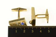 14K Yellow Gold 1960's Diamond Blue Star Sapphire Geometric Cuff Links