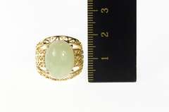 14K Yellow Gold Jadeite Cabochon Swirl Filigree Statement Ring