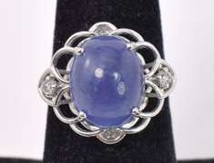 Fantastic 8.27CTS Star Tanzanite and 0.09CTW Diamond Ring in Sterling Silver