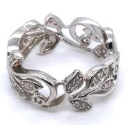 Sterling Silver Leaf Design Cubic Zirconia Band