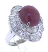 Outstanding Platinum Ruby Star Cab and Diamond Ring
