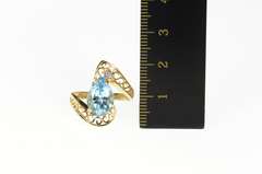 14K Yellow Gold Pear Blue Topaz Diamond Accent Bypass Ring