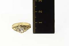 14K Yellow Gold Ornate Filigree CZ Retro Promise Engagement Ring