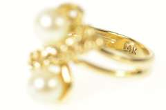 14K Yellow Gold Ornate Rope Twist Pearl Bypass Statement Ring