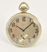 Proper Elgin White Gold Filled Pocket Watch