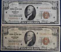 Lot Of 2 Federal Bank Of Richmond VA $10 Circulated.