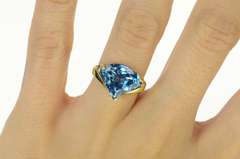 14K Yellow Gold Fancy Trillion London Blue Topaz Statement Ring