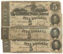 3 Great 1863 $5 Confederate States of America Notes with dates