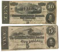 1864 $5 & $10 Confederate States of America Notes (T-68)