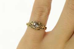 14K Yellow Gold Ornate Filigree CZ Retro Promise Engagement Ring