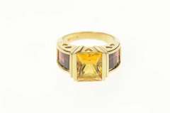14K Yellow Gold Princess Citrine Garnet Accent Statement Ring