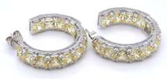 Sterling Silver Yellow Cubic Zirconia Hoop Earrings