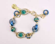 Immaculate Italian Made, Hand Blown Art Glass and Gold Links Bracelet and Earrings