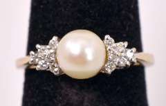 Lush Pearl and Diamond Ring in 14K Yellow Gold