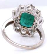 Powerful White Gold Emerald and Diamond Vintage Ring