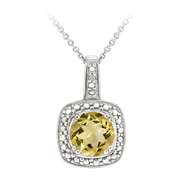 Sterling Silver Citrine & Diamond Accent Square Pendant, 18"