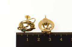 14K Yellow Gold 1940's Syn. Topaz Bow Ribbon Screw Back Earrings