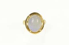 14K Yellow Gold Oval Lilac Jade Cabochon Retro Cocktail Ring
