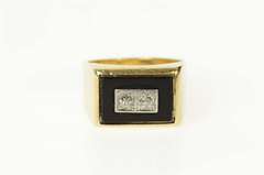 14K Yellow Gold Squared Black Onyx Diamond Men's Ring
