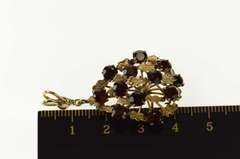 14K Yellow Gold Retro 1960's Ornate Garnet Leaf Cluster Pendant