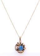 Vintage Yellow Gold Opal and Sapphire Pendant on Chain