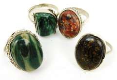 4 Sterling Silver Agate Rings