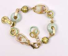 Amazing Italian Made, Hand Blown Art Glass and Gold Links Bracelet and Earrings