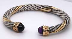 Sterling Silver 2 Tone Cable Amethyst Cuff Bracelet